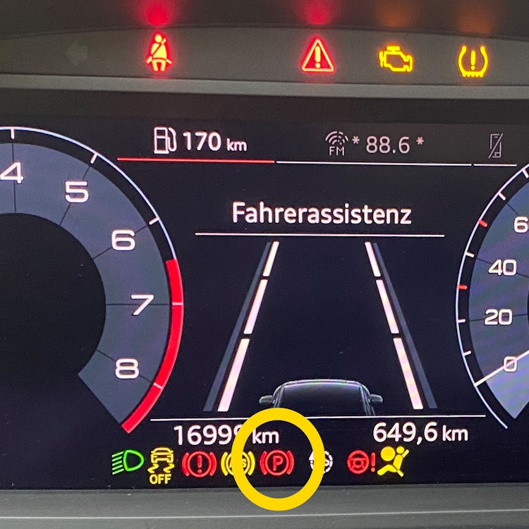 Kontrollleuchten Warnleuchten rot gelb Handbremse angezogen Bremswarnleuchte Motorkontrollleuchte